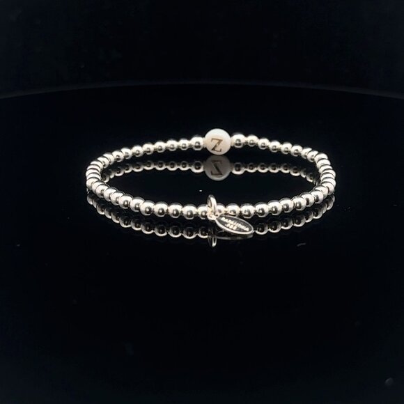925 Sterling Silver Beaded Stretch Stacking Bracelet MOP Letter Initial Z - Picture 5 of 6